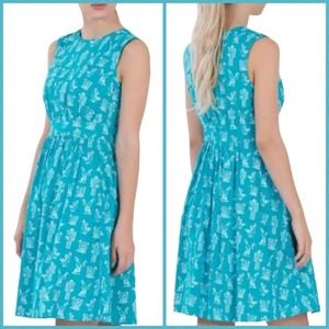 EMILY & Fin Lucy Tea Day Dress Turquoise Cactus Fit & Flare Dress Size Medium